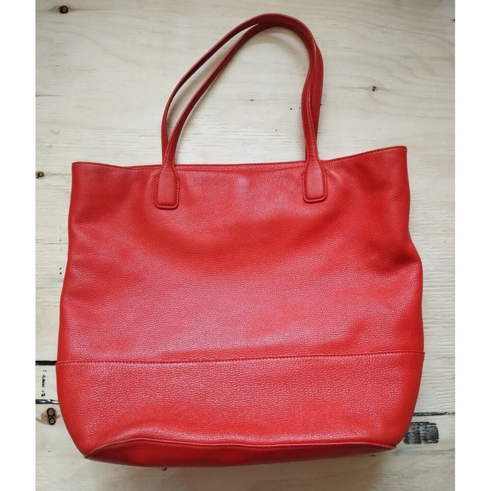 Tory Burch Tote Bag Large Red Pebbled Leather Shoulder Handbag Gold Logo Slouchy - Picture 4 of 6